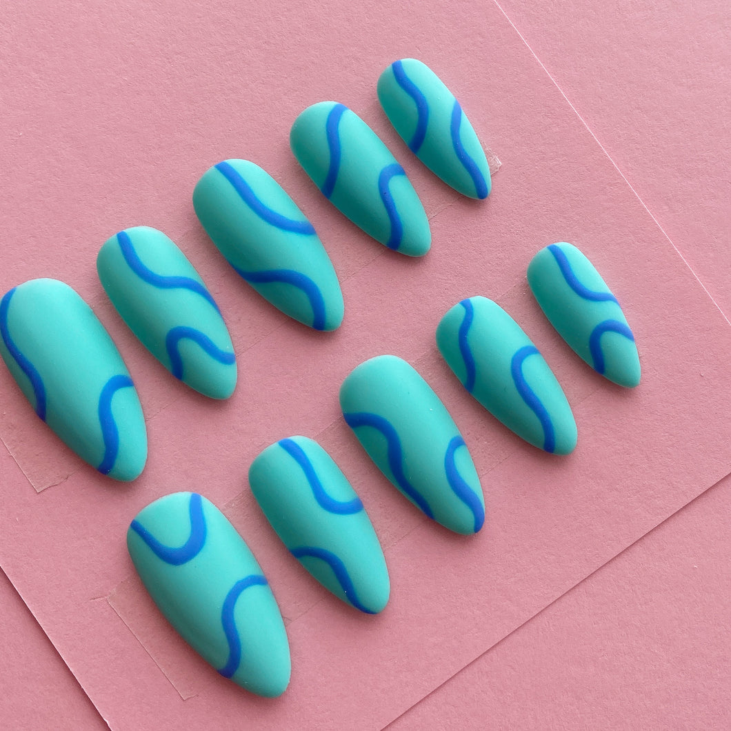 Blue Swirl Matte Press On Nails
